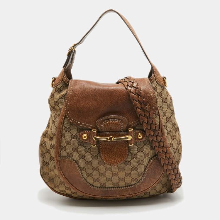 Pre Owned Gucci Beige/Brown GG Canvas and Leather Large New Pelham Hobo