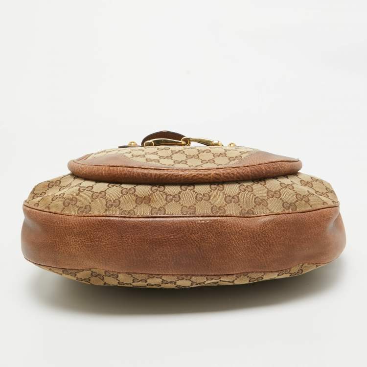 Pre Owned Gucci Beige/Brown GG Canvas and Leather Large New Pelham Hobo