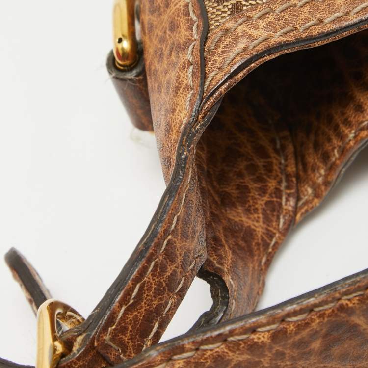 Pre Owned Gucci Beige/Brown GG Canvas and Leather Large New Pelham Hobo