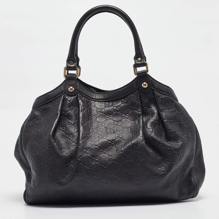 Pre Owned Gucci Black Guccissima Leather Medium Sukey Tote