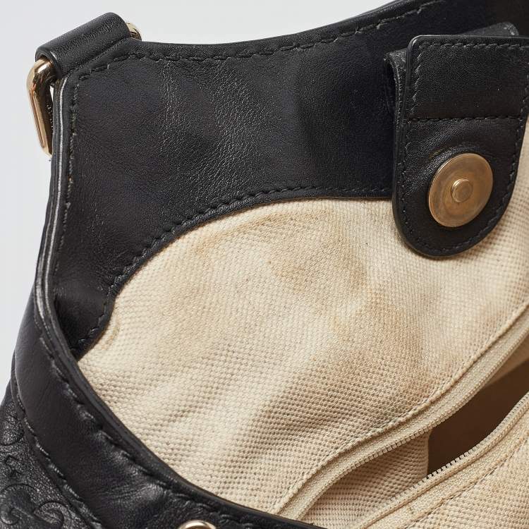 Pre Owned Gucci Black Guccissima Leather Medium Sukey Tote