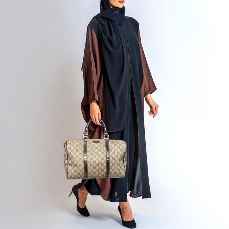 Pre Owned Gucci Dark Brown/BeigeGG Supreme Canvas Medium Joy Boston Bag