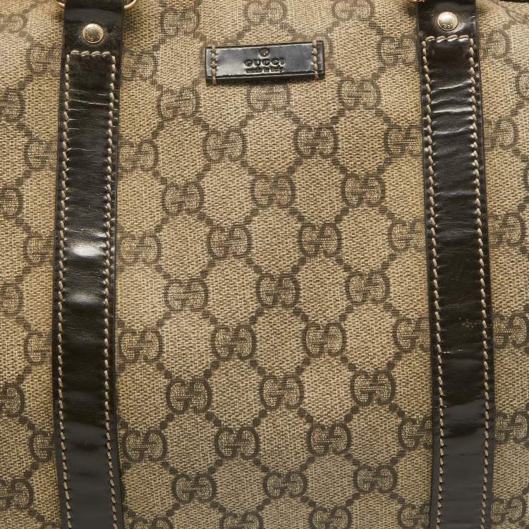 Pre Owned Gucci Dark Brown/BeigeGG Supreme Canvas Medium Joy Boston Bag