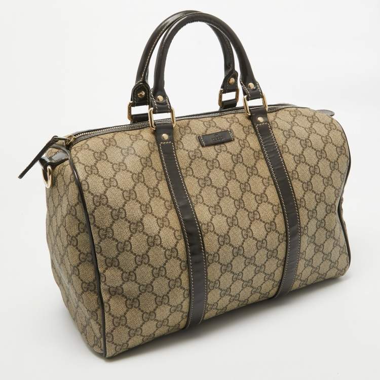 Pre Owned Gucci Dark Brown/BeigeGG Supreme Canvas Medium Joy Boston Bag
