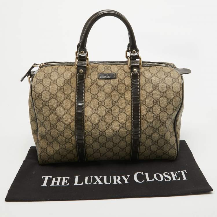 Pre Owned Gucci Dark Brown/BeigeGG Supreme Canvas Medium Joy Boston Bag