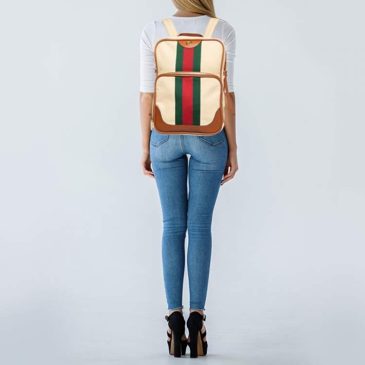 Gucci Brown Natural Canvas Vintage Web Backpack