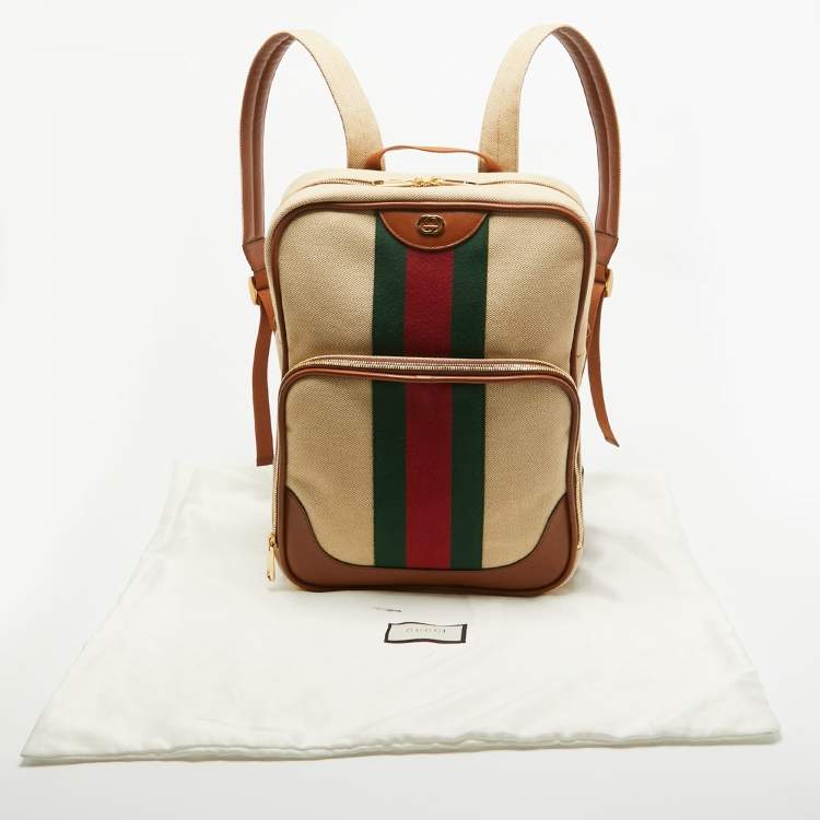 Pre Owned Gucci Brown/Natural Canvas Vintage Web Backpack