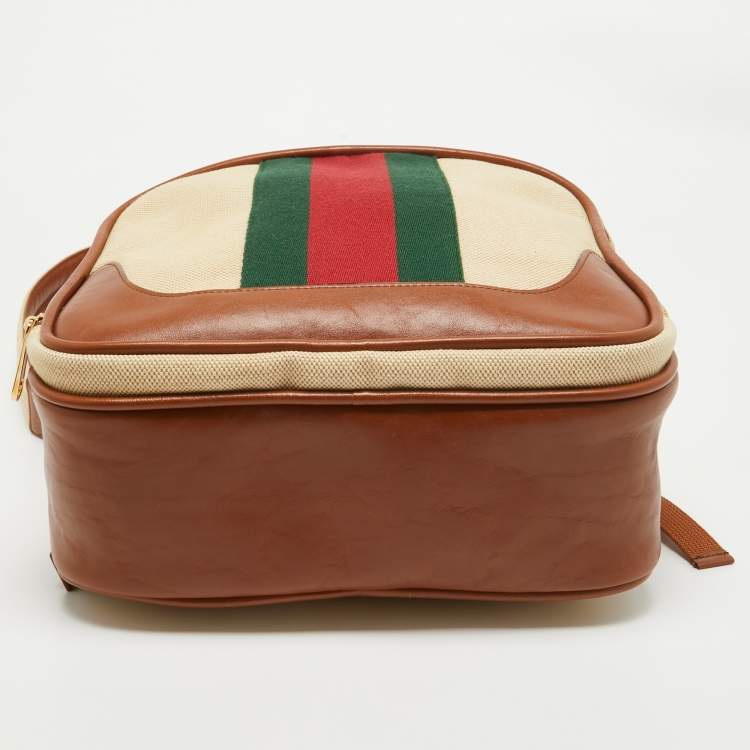 Pre Owned Gucci Brown/Natural Canvas Vintage Web Backpack