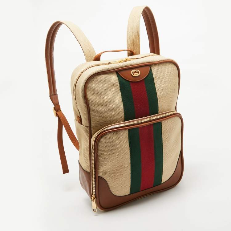 Pre Owned Gucci Brown/Natural Canvas Vintage Web Backpack