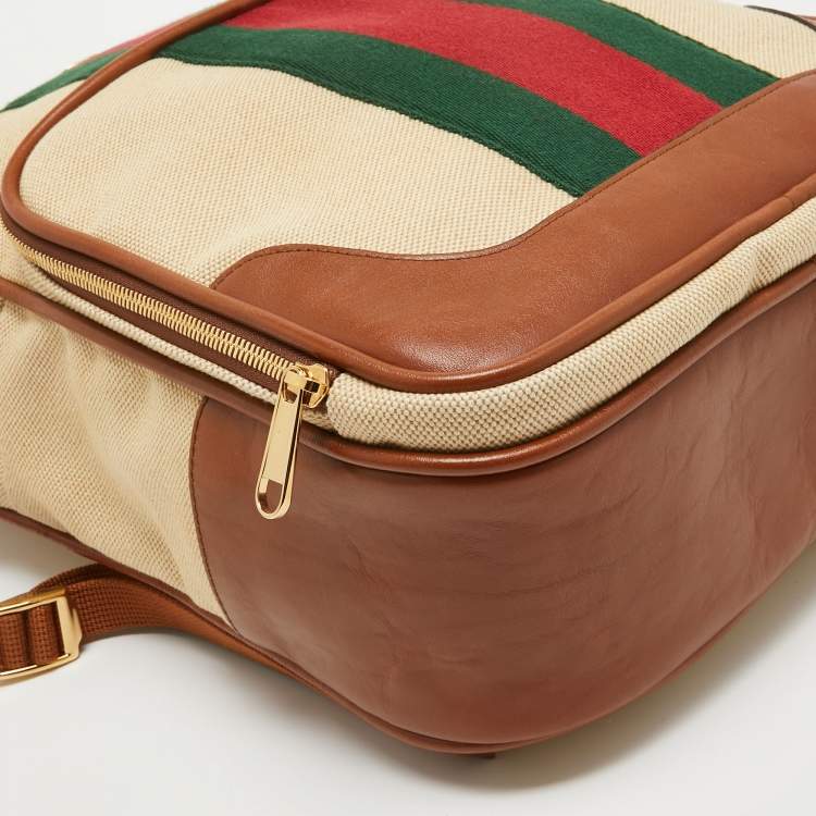Pre Owned Gucci Brown/Natural Canvas Vintage Web Backpack