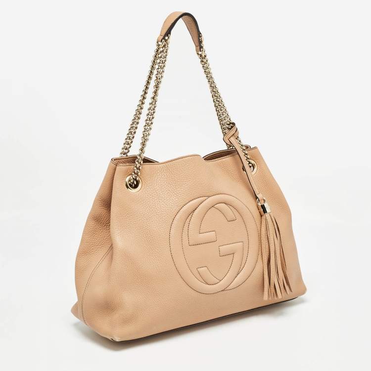 Pre Owned Gucci Beige Leather Medium Soho Chain Tote