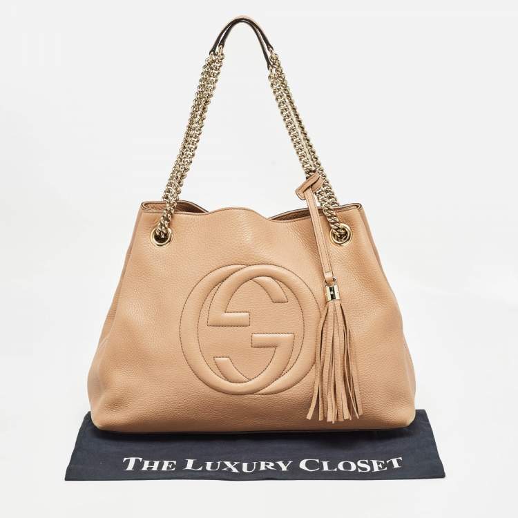 Pre Owned Gucci Beige Leather Medium Soho Chain Tote
