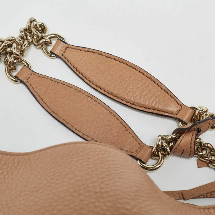 Pre Owned Gucci Beige Leather Medium Soho Chain Tote