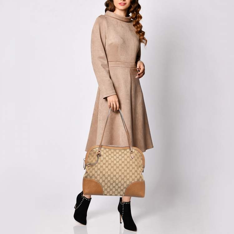 Gucci Brown/Beige GG Canvas and Leather Bree Satchel Gucci