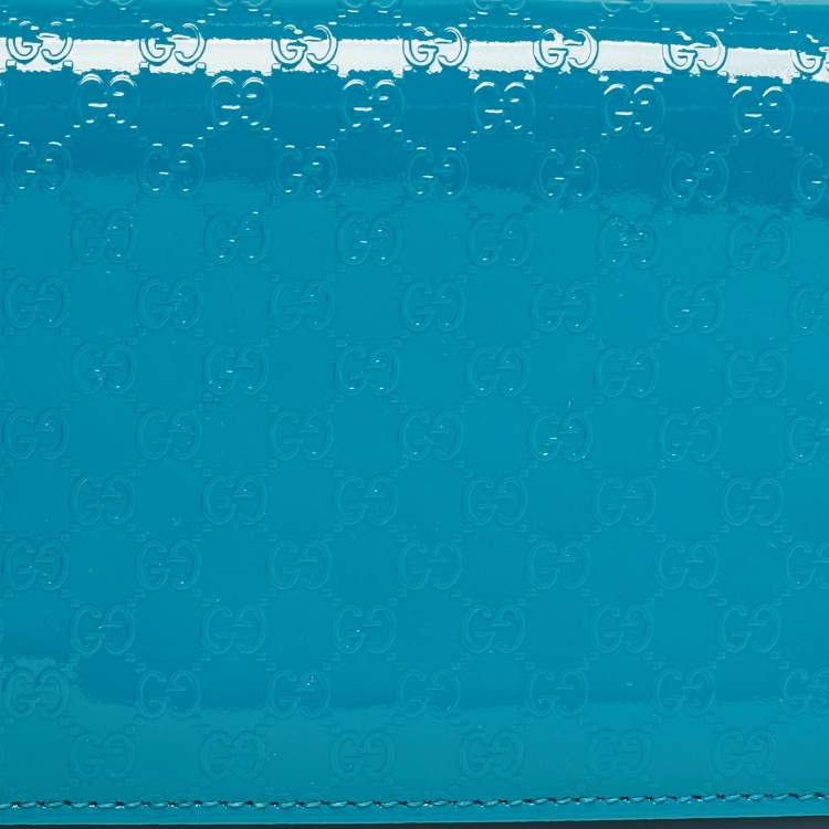 Pre Owned Gucci Teal Blue Microguccissima Patent Leather Broadway Clutch