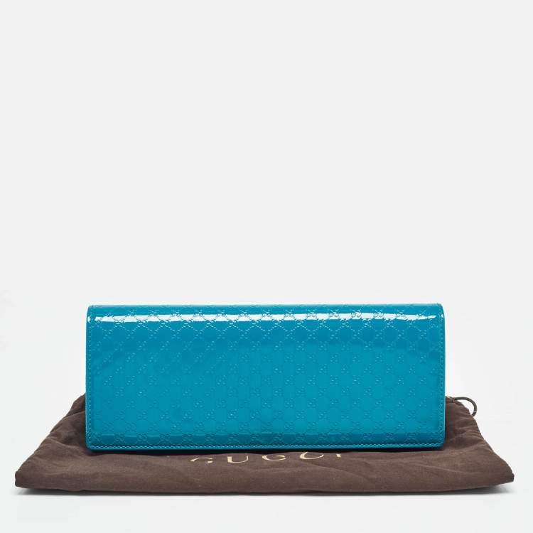 Pre Owned Gucci Teal Blue Microguccissima Patent Leather Broadway Clutch
