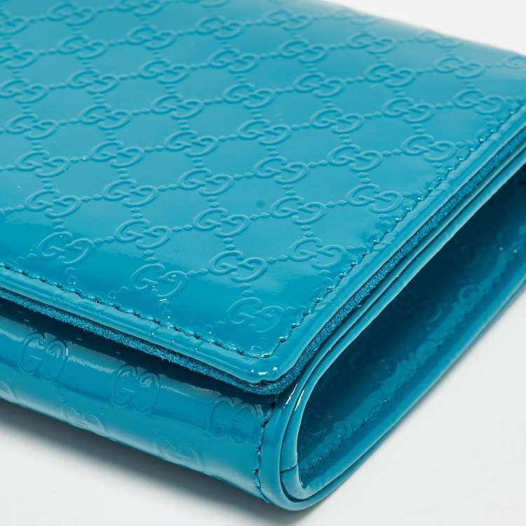 Pre Owned Gucci Teal Blue Microguccissima Patent Leather Broadway Clutch