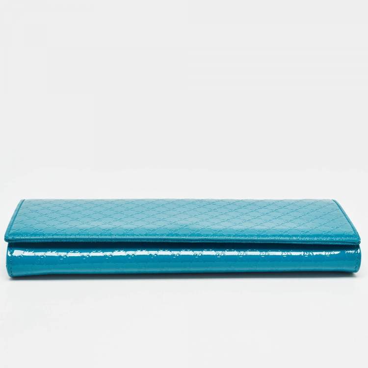 Pre Owned Gucci Teal Blue Microguccissima Patent Leather Broadway Clutch