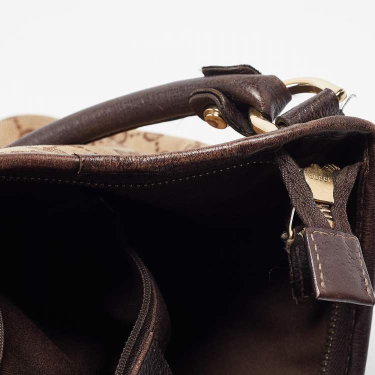 Pre Owned Gucci Beige/Brown GG Canvas and Leather Small Abbey D Ring Hobo