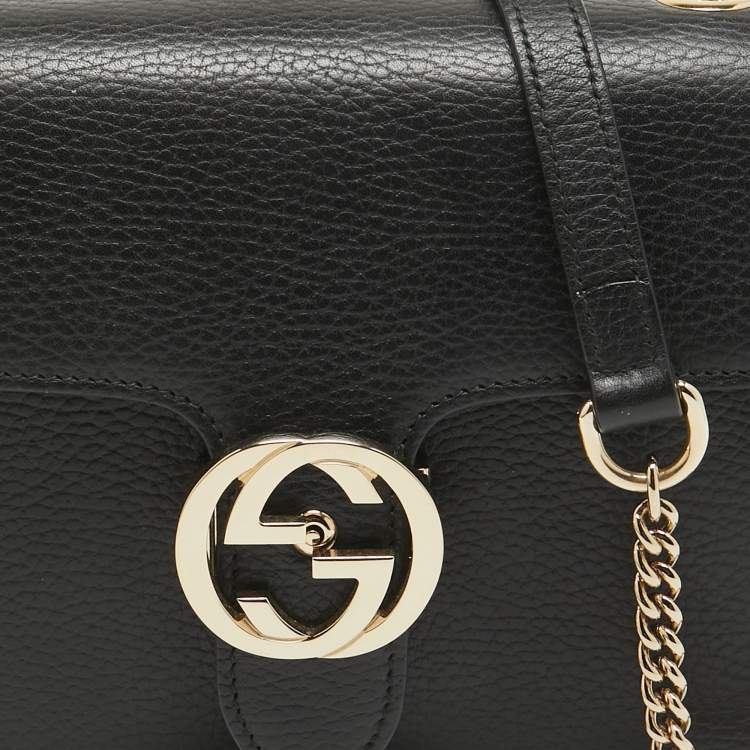 Pre Owned Gucci Black Leather Dollar Interlocking G Crossbody Bag