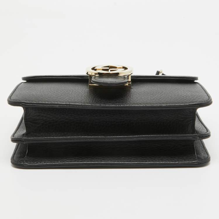 Pre Owned Gucci Black Leather Dollar Interlocking G Crossbody Bag