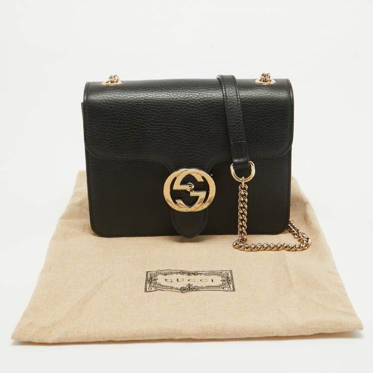 Pre Owned Gucci Black Leather Dollar Interlocking G Crossbody Bag