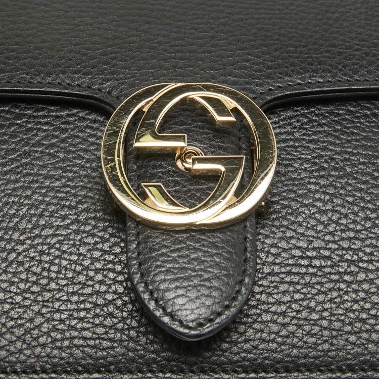 Pre Owned Gucci Black Leather Dollar Interlocking G Crossbody Bag