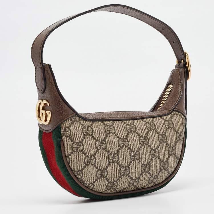 Pre Owned Gucci Beige/Ebony GG Supreme Canvas and Leather Mini Ophidia Bag