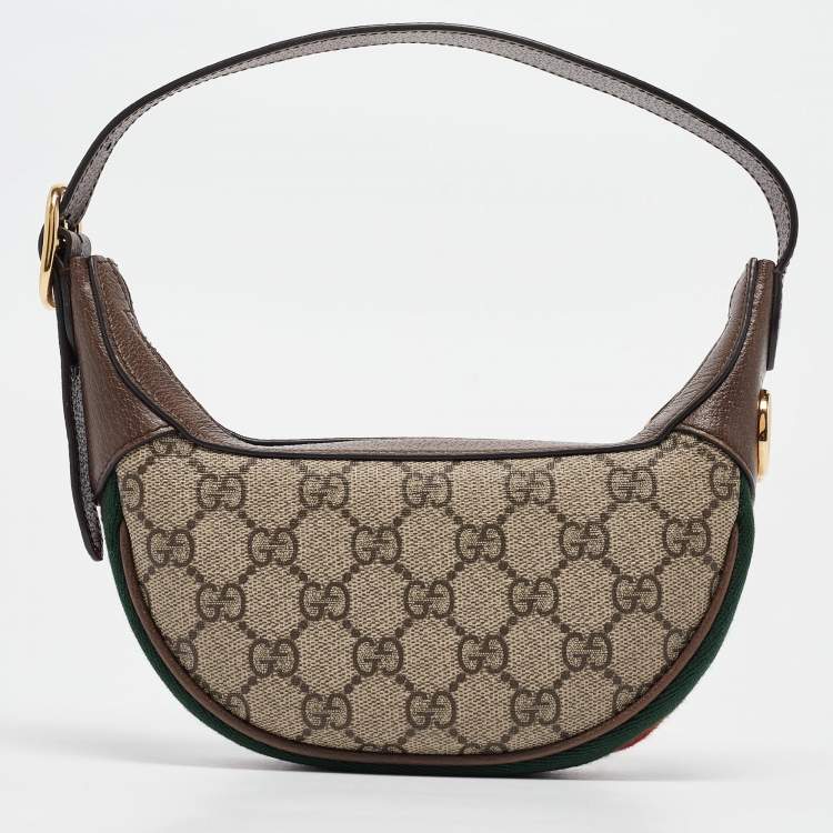 Pre Owned Gucci Beige/Ebony GG Supreme Canvas and Leather Mini Ophidia Bag