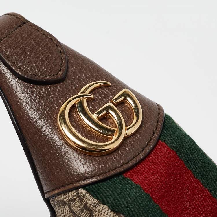 Pre Owned Gucci Beige/Ebony GG Supreme Canvas and Leather Mini Ophidia Bag