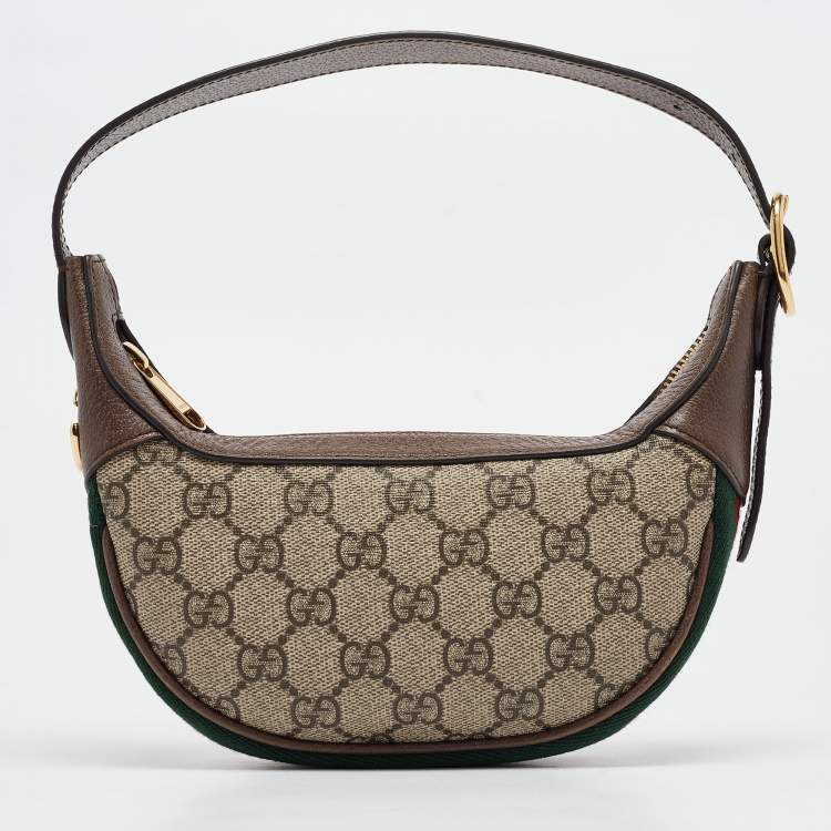 Pre Owned Gucci Beige/Ebony GG Supreme Canvas and Leather Mini Ophidia Bag