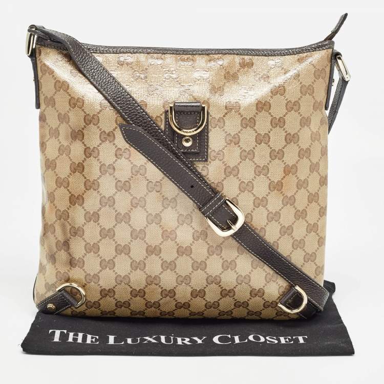Pre Owned Gucci Beige GG Crystal Canvas and Leather Abbey Messenger Bag