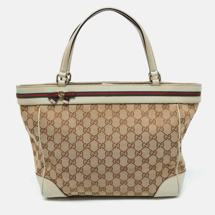 Pre Owned Gucci Brown/Beige GG Canvas and Leather Medium Mayfair Bow Tote