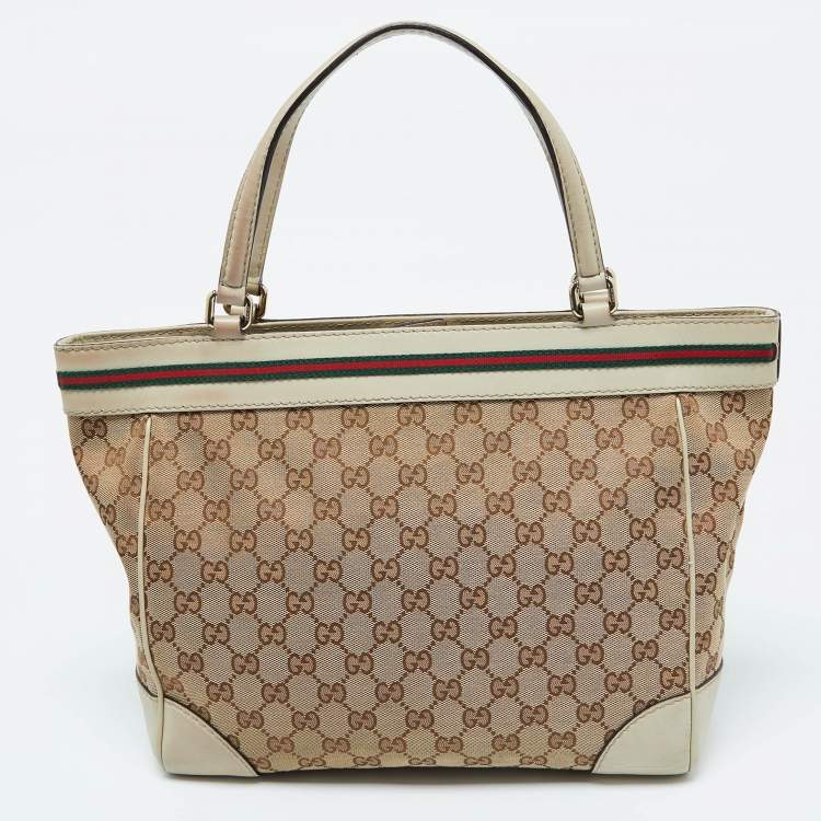 Pre Owned Gucci Brown/Beige GG Canvas and Leather Medium Mayfair Bow Tote