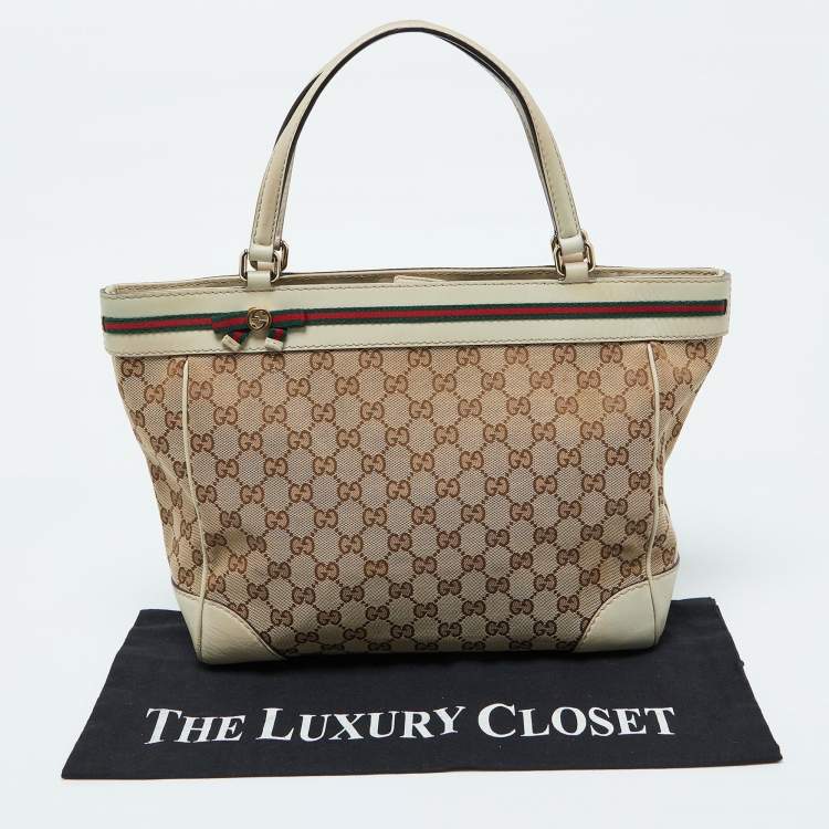 Pre Owned Gucci Brown/Beige GG Canvas and Leather Medium Mayfair Bow Tote
