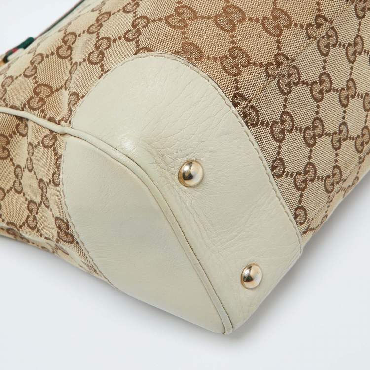 Pre Owned Gucci Brown/Beige GG Canvas and Leather Medium Mayfair Bow Tote
