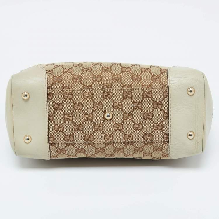 Pre Owned Gucci Brown/Beige GG Canvas and Leather Medium Mayfair Bow Tote