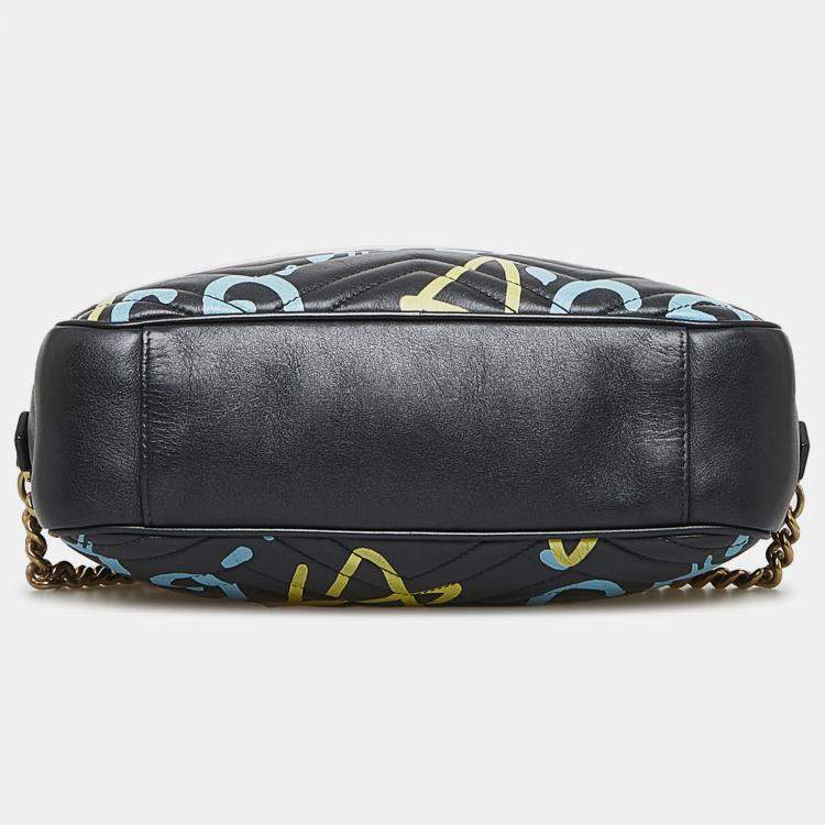 Pre Owned Gucci Black Leather Ghost GG Marmont Bag