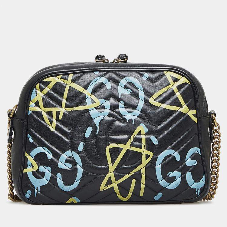 Pre Owned Gucci Black Leather Ghost GG Marmont Bag