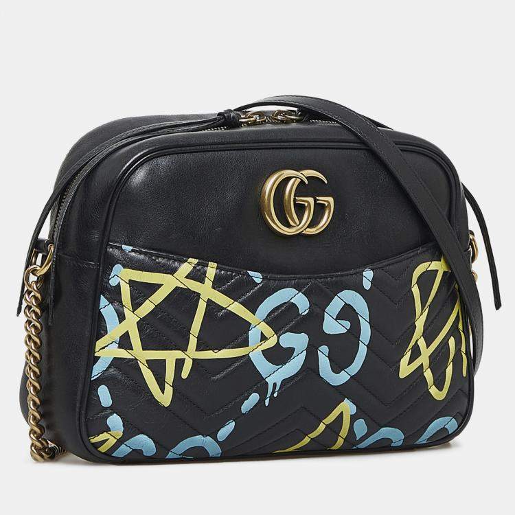 Pre Owned Gucci Black Leather Ghost GG Marmont Bag