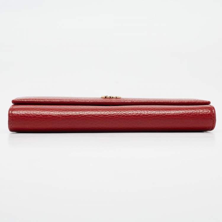 Pre Owned Gucci Red Leather Double G Flap Continental Wallet