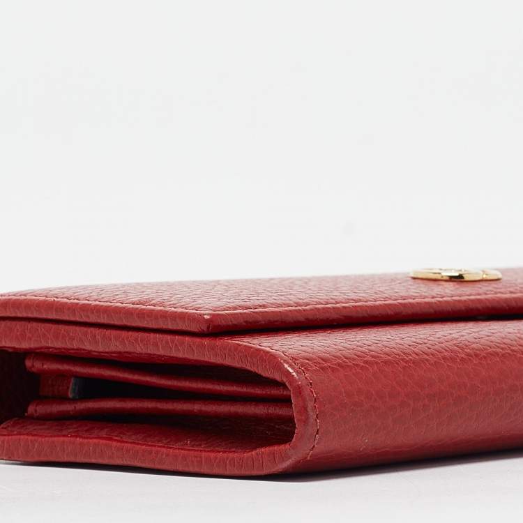 Pre Owned Gucci Red Leather Double G Flap Continental Wallet