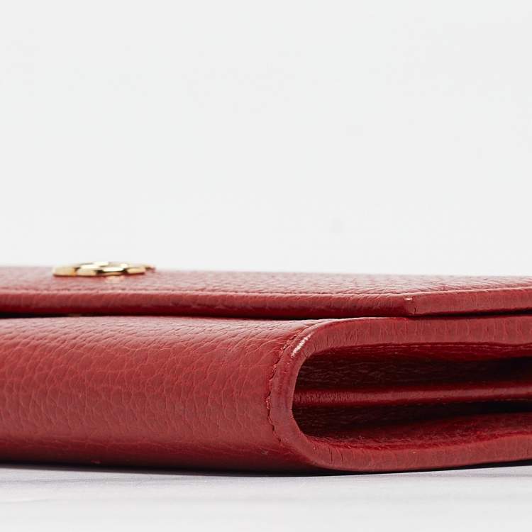 Pre Owned Gucci Red Leather Double G Flap Continental Wallet