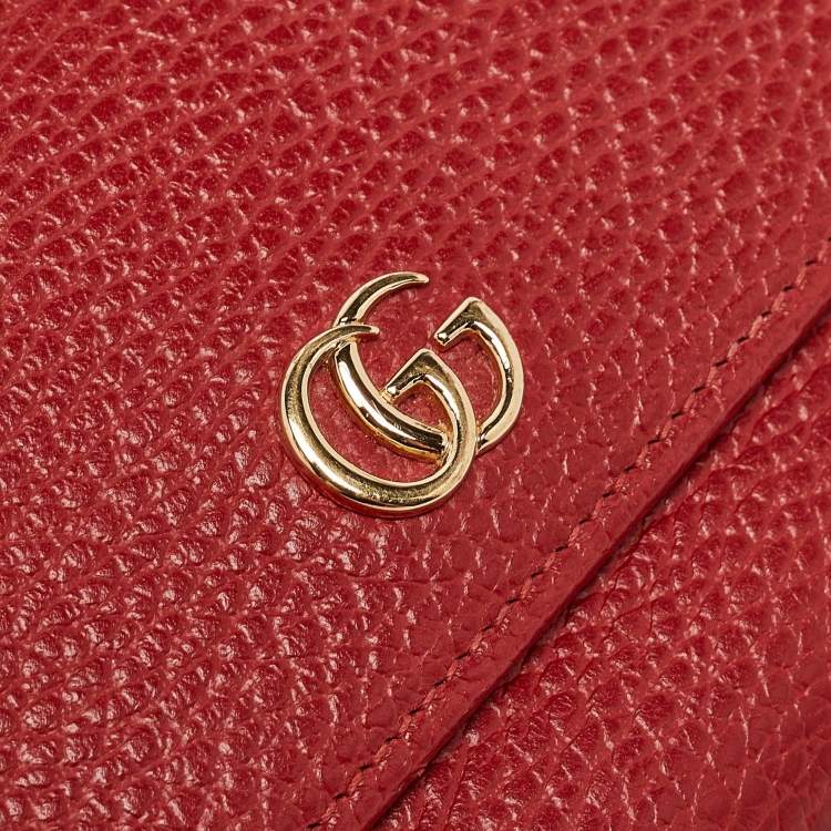 Pre Owned Gucci Red Leather Double G Flap Continental Wallet