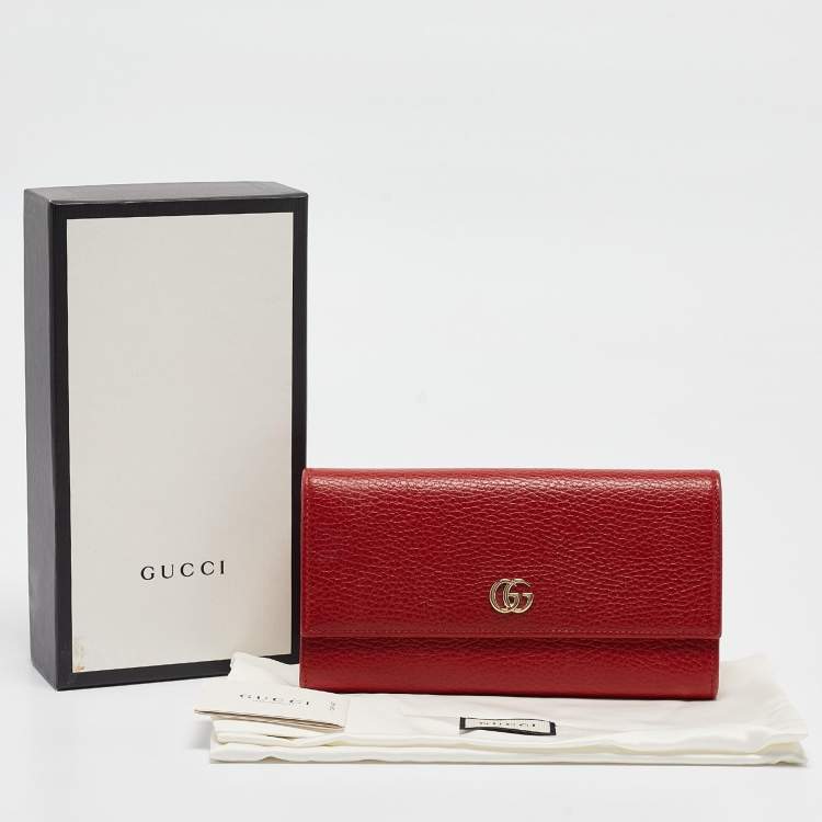 Pre Owned Gucci Red Leather Double G Flap Continental Wallet