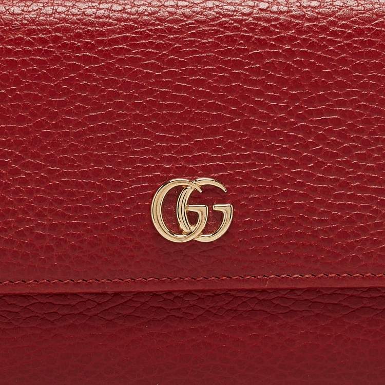 Pre Owned Gucci Red Leather Double G Flap Continental Wallet