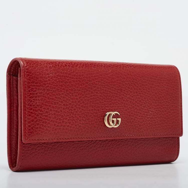 Pre Owned Gucci Red Leather Double G Flap Continental Wallet