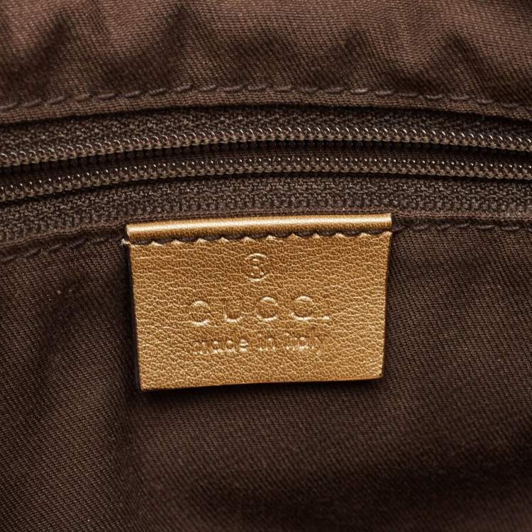 Pre Owned Gucci Beige/Gold GG Crystal Canvas Large D Ring Hobo