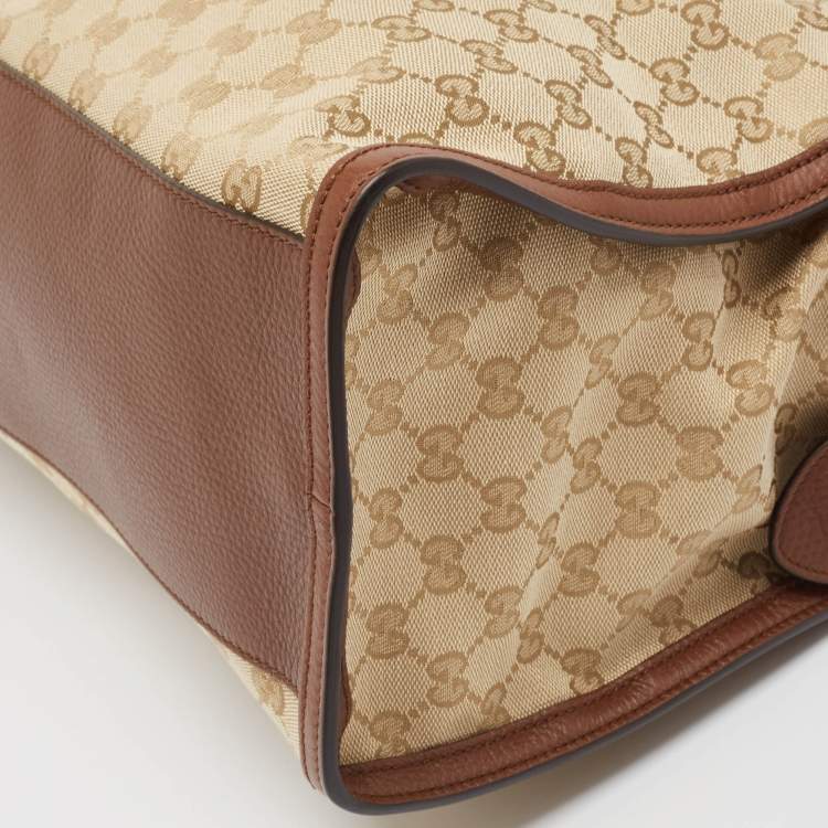 Pre Owned Gucci Brown/Beige GG Canvas Ramble Layered Tote