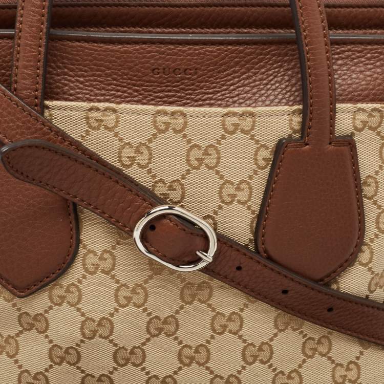 Pre Owned Gucci Brown/Beige GG Canvas Ramble Layered Tote